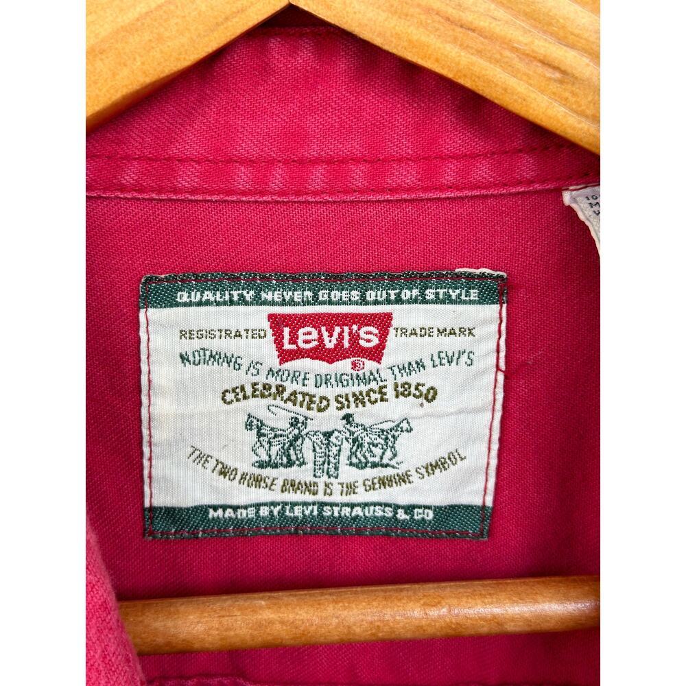 Vintage Levi's Shirt Men's XL Red Denim Metal Button Long Sleeve Brush Popper - Picture 4 of 8